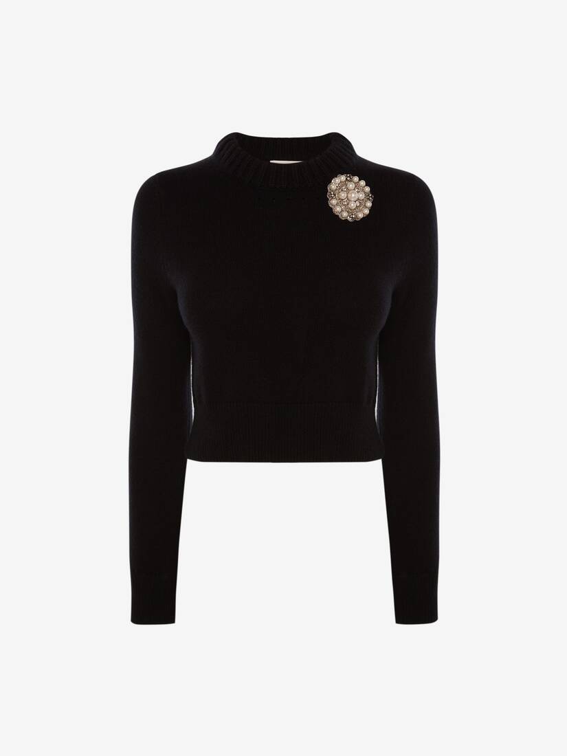 Prendas De Punto Alexander McQueen Embroidered Cropped Cashmere Mujer - Negros/Plateados - Mexico 01